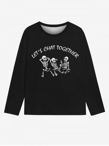 Gothic Halloween Skeleton Letters Print T-shirt For Men - BLACK - 5XL
