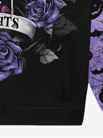 Gothic Halloween Pumpkin Skull Rose Spider Web Print Zipper Hoodie For Men