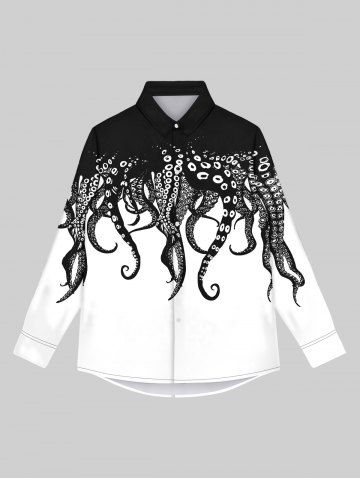 Gothic Halloween Colorblock Octopus Print Buttons Shirt For Men - WHITE - 3XL