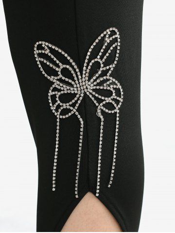 Plus Size Rhinestones Glitter Butterfly Bowknot Lace Leggings