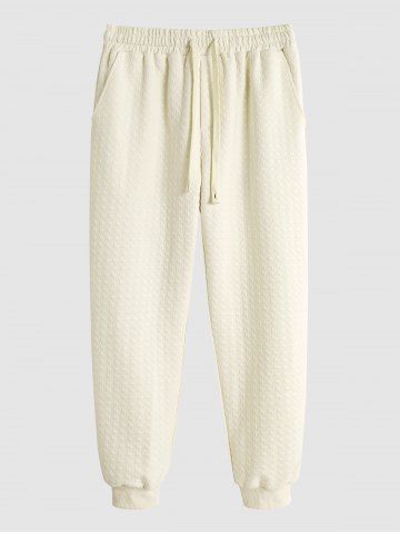 Men's Casual Athleisure Style Houndstooth Jacquard Textured Drawstring Pockets Pull On Jogger Pants - LIGHT COFFEE - L