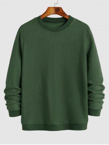 Men's Daily Casual Crew Neck Long Sleeve Solid Color Jumper Sweater - DEEP GREEN - S