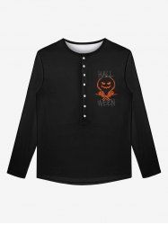Gothic Halloween Pumpkin Skeleton Claw Print Buttons T-shirt For Men - Noir 5XL