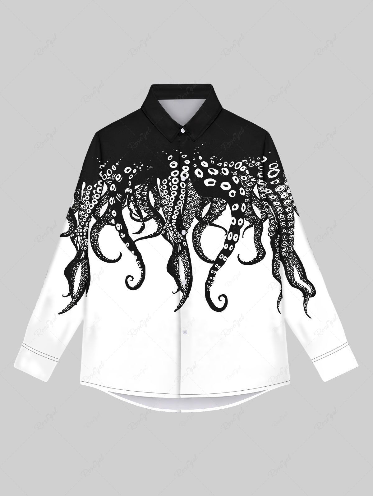 Unique Gothic Halloween Colorblock Octopus Print Buttons Shirt For Men  