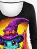 Plus Size Cartoon Cute Dinosaur Pumpkin Print Halloween Long Sleeves T-shirt -  