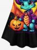 Plus Size Cartoon Cute Dinosaur Pumpkin Print Halloween Long Sleeves T-shirt -  