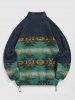 Men's Ethnic Aztec Printed Slant Pocket Zip Fly Stand Collar Fuzzy Polar Fleece Jacket -  