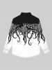 Chemise D'Halloween Gothique en Blocs de Couleurs Pieuvre Imprimée avec Boutons - Blanc L