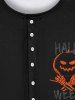 Gothic Halloween Pumpkin Skeleton Claw Print Buttons T-shirt For Men - Noir 5XL