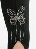 Plus Size Rhinestones Glitter Butterfly Bowknot Lace Leggings -  