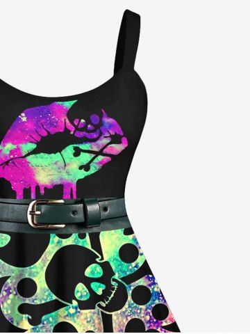 Plus Size Halloween Skull Heart Lip Glitter Print Tank Dress