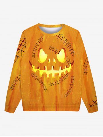 Gothic Halloween Sutures Pumpkin Face Print Sweatshirt For Men - DARK ORANGE - 2XL
