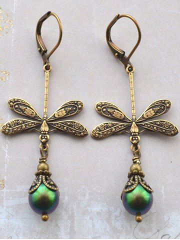 Faux Pearl Dragonfly Drop Earrings