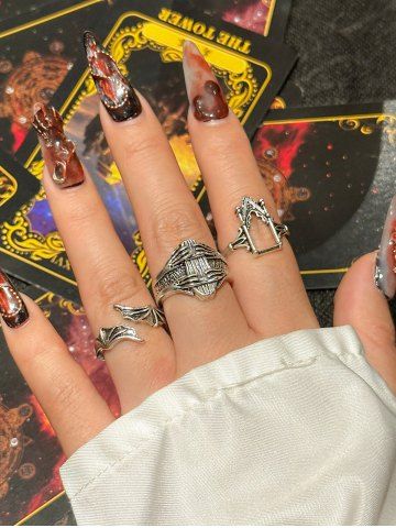 Halloween Bat Hand Carved Rings Set