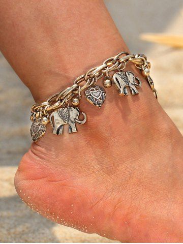 Vintage Heart Elephant Shaped Tassel Anklet - GOLDEN
