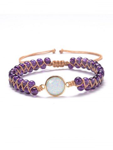 Fashion Glitter Faux Crystal Braided Opal Ethnic Geometric Bracelet - PURPLE