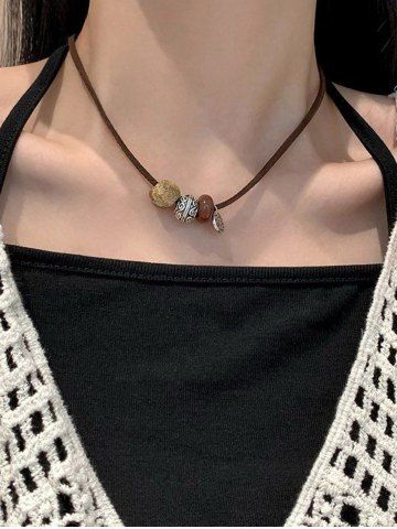 Minimalist Braided Rope Beads Pendant Necklace - DEEP COFFEE
