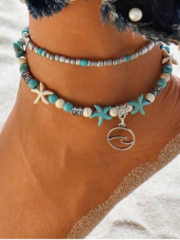 Beach Vintage Turquoise Starfish Beads Double Layered Ankle Chains