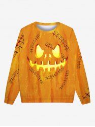 Gothic Halloween Sutures Pumpkin Face Print Sweatshirt For Men -  