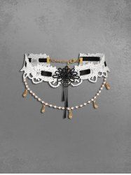 Floral Lace Beaded Tassel Choker Necklace -  
