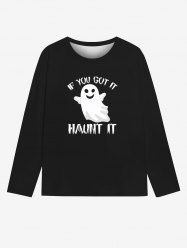 T-shirt D'Halloween Gothique Lettre Fantôme Imprimés pour Homme - Noir XL