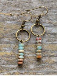 Stone Beads O-ring Shaped Drop Earrings -  