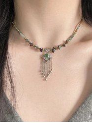 Ethnic Chain Tassel Lock Beaded Necklace -  