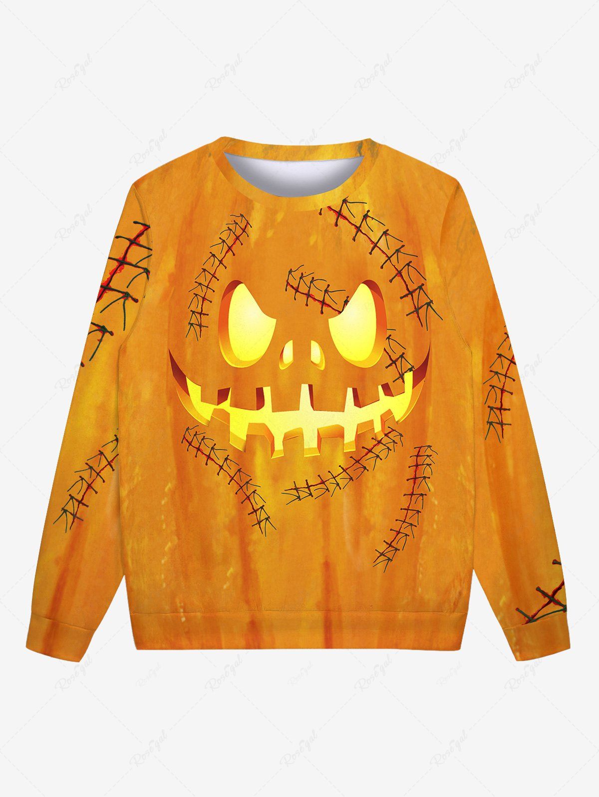 Latest Gothic Halloween Sutures Pumpkin Face Print Sweatshirt For Men  