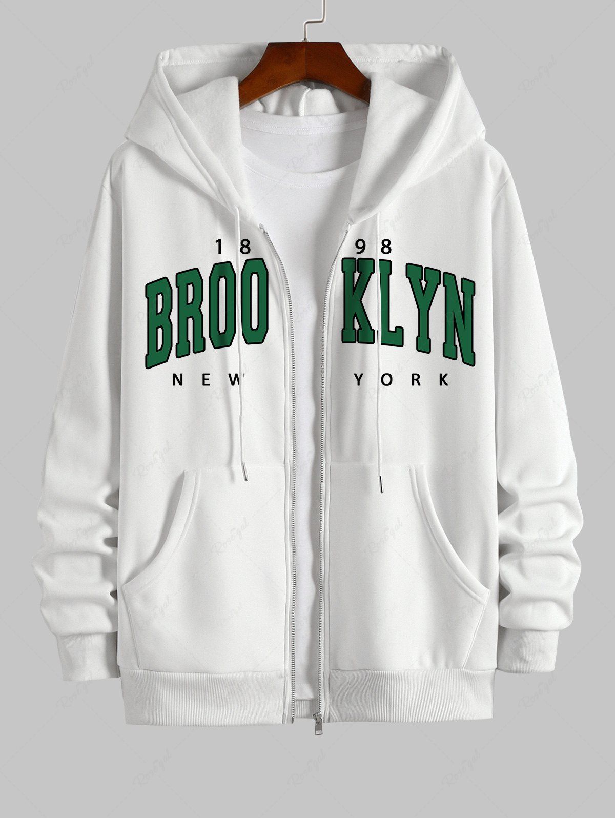 Outfits Men's BROOKLYN NEW YORK Pattern Front Pocket Zip Fly Fleece-lined Hoodie  