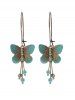 Boucles D'Oreilles Pendantes Bohémiennes Perlées Papillon avec Frange - Vert 