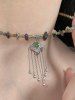 Ethnic Chain Tassel Lock Beaded Necklace -  
