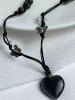 Fashion Black Butterfly Heart Pendant Necklace - Noir 
