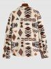 Ethnic Aztec Geo Printed Polar Fleece Fluffy Shacket -  