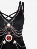 Plus Size 3D Spider Eye Chains Floral Print Halloween Crisscross Cami Dress -  
