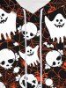 Sweat à Capuche D'Halloween Gothique Toile D'Araignée Crâne et Fantôme Imprimés à Cordon - Rouge M
