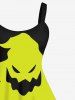 Plus Size Halloween Colorblock Pumpkin Devil Face Girl Cross Print Tank Dress -  