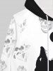 Sweat à Capuche Imprimé Lune et Rose et Crâne Halloween Style Gothique pour Homme - Blanc 4XL