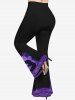 Plus Size Wizard Cat Bat Tree Print Halloween Flare Pants - Pourpre  6X