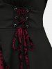 Plus Size Floral Figure Print Lace Up Ruched Ruffles Bell Sleeves T-shirt -  