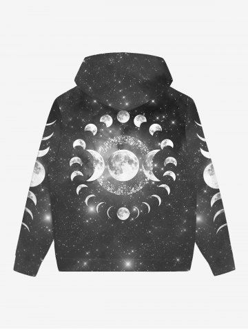 Gothic Galaxy Moon Glitter Print Zipper Drawstring Hoodie For Men