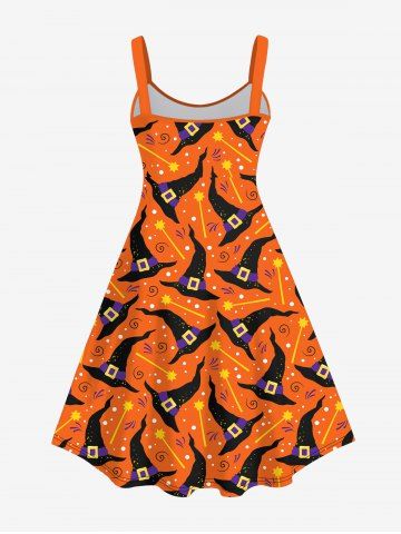 Plus Size Halloween Hat Magic Wand Belt 3D Print Tank Dress