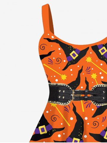 Plus Size Halloween Hat Magic Wand Belt 3D Print Tank Dress