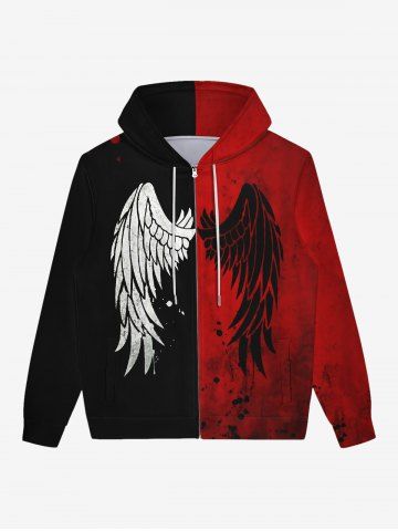 Gothic Halloween Paint Drop Blobs Colorblock Wings Print Zipper Hoodie For Men - BLACK - XL