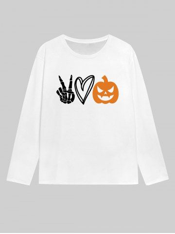 T-shirt Gothique Imprimé Cœur Squelette et Citrouille pour Homme - WHITE - S