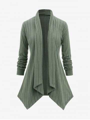 Plus Size Ribbed Asymmetrical Cardigan - DEEP GREEN - XL