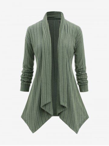 Plus Size Ribbed Asymmetrical Cardigan - DEEP GREEN - 3XL