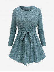 Plus Size Tied Marled Ribbed T-shirt -  