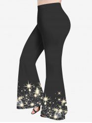 Plus Size Glitter Print Disco Flare Pants -  