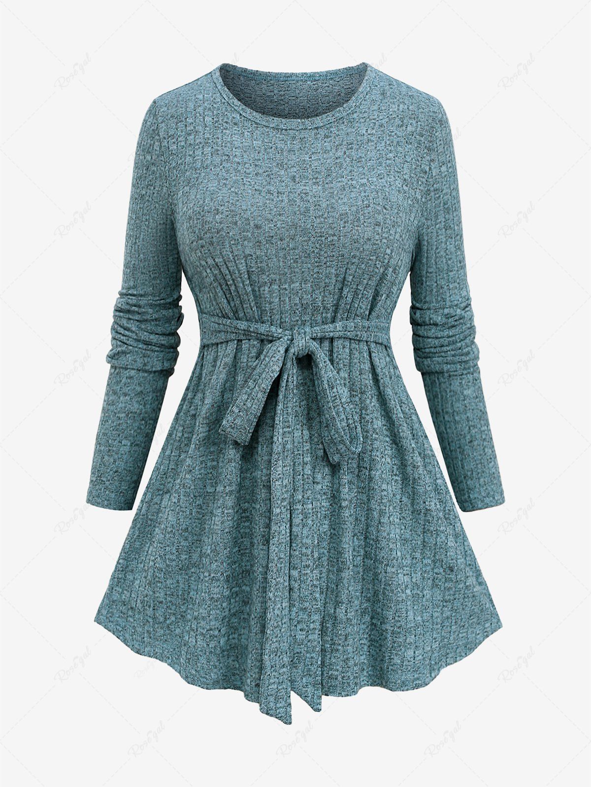Affordable Plus Size Tied Marled Ribbed T-shirt  