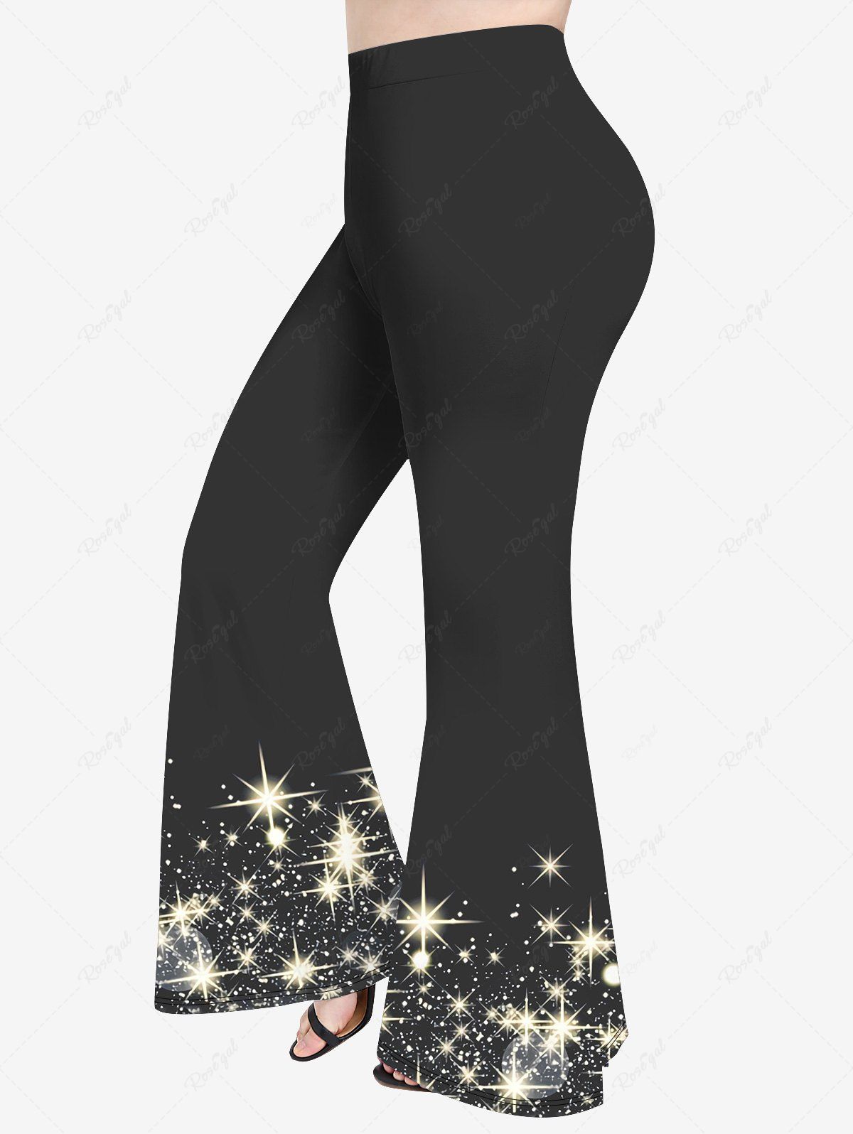 Trendy Plus Size Glitter Print Disco Flare Pants  